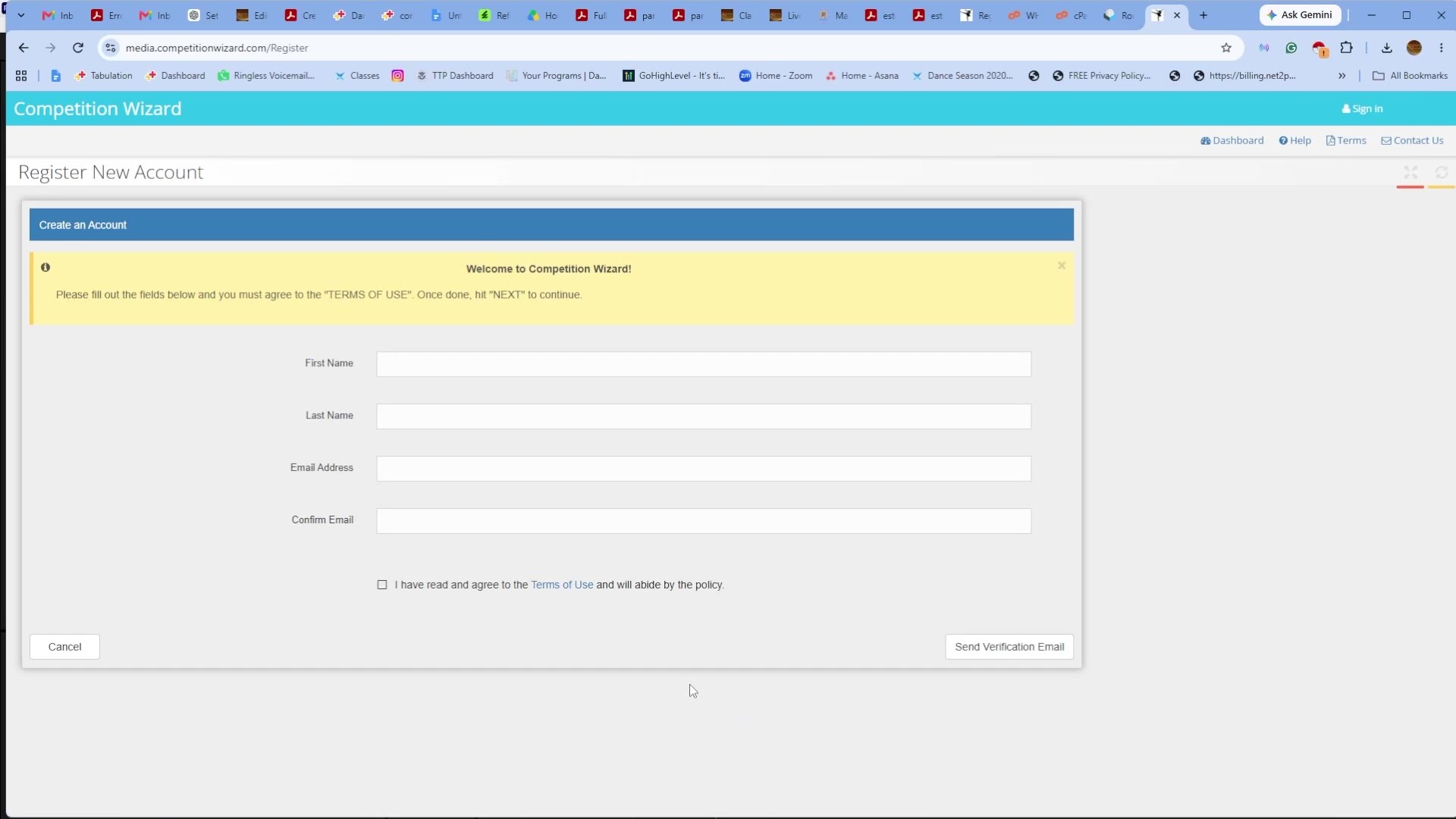 Register a Competition Wizard Parent Media account