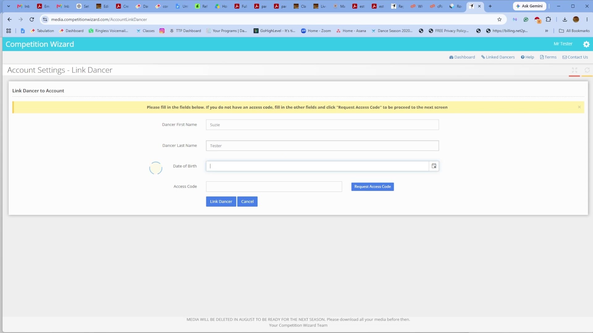 Enter dancer information exactly as submitted by your studio